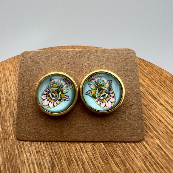 Evil Eye & Hamsa Hand Stud Earrings Set - Trendy Chic Stud Earrings Set - Picture 9 of 10